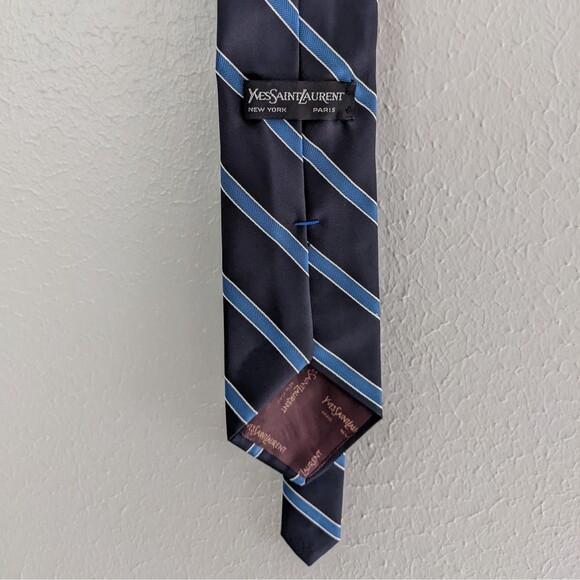 Yves Saint Laurent Men's Neck Tie Blue on Blue Stripe - Picture 2 of 4